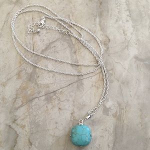 Faux Turquoise Necklace with Silver Chain